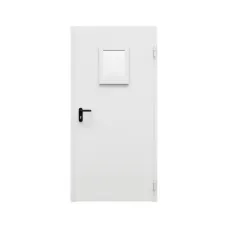 Дверь противопожарная металлическая однопольная ДПР-Олимп-01/30К с остеклением угловая коробка (0950-2075, Правая, RAL 7035)